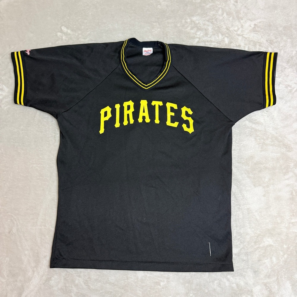 Vintage 80s Rawlings Pittsburgh Pirates Baseball Jersey Mens XL Black Yellow MLB